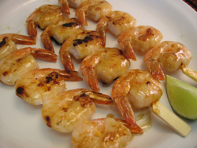 Raw Skewered Shrimp